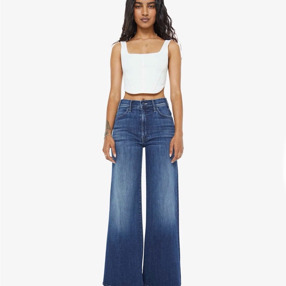 MOTHER Wide-Leg High-Rise Jeans in Deep Indigo. These are Lil' Mother petite.